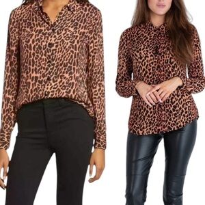 Scotch & Soda Burnt Orange & Black Leopard Animal Print Snap Front Blouse - S